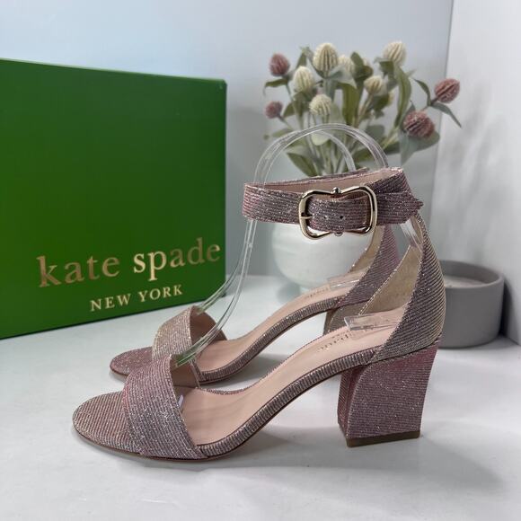 Kate Spade Susane Glitter Block Heel Sandals Pink Lurex S733001 Women's 6M NWB - Picture 1 of 12